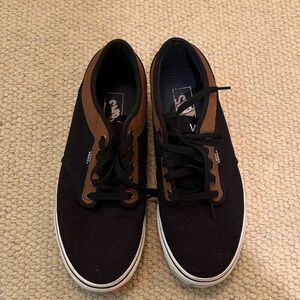Like NEW Vans Men's Black and Brown Low-Top Canvas Sneakers